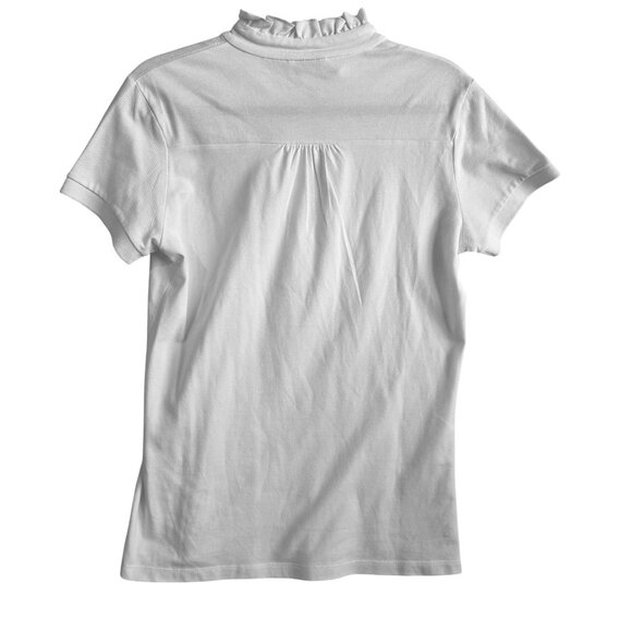 Neiman Marcus Ruffle Collar Top Womens Medium Flounce Neck White Short Sleeve - Picture 2 of 6